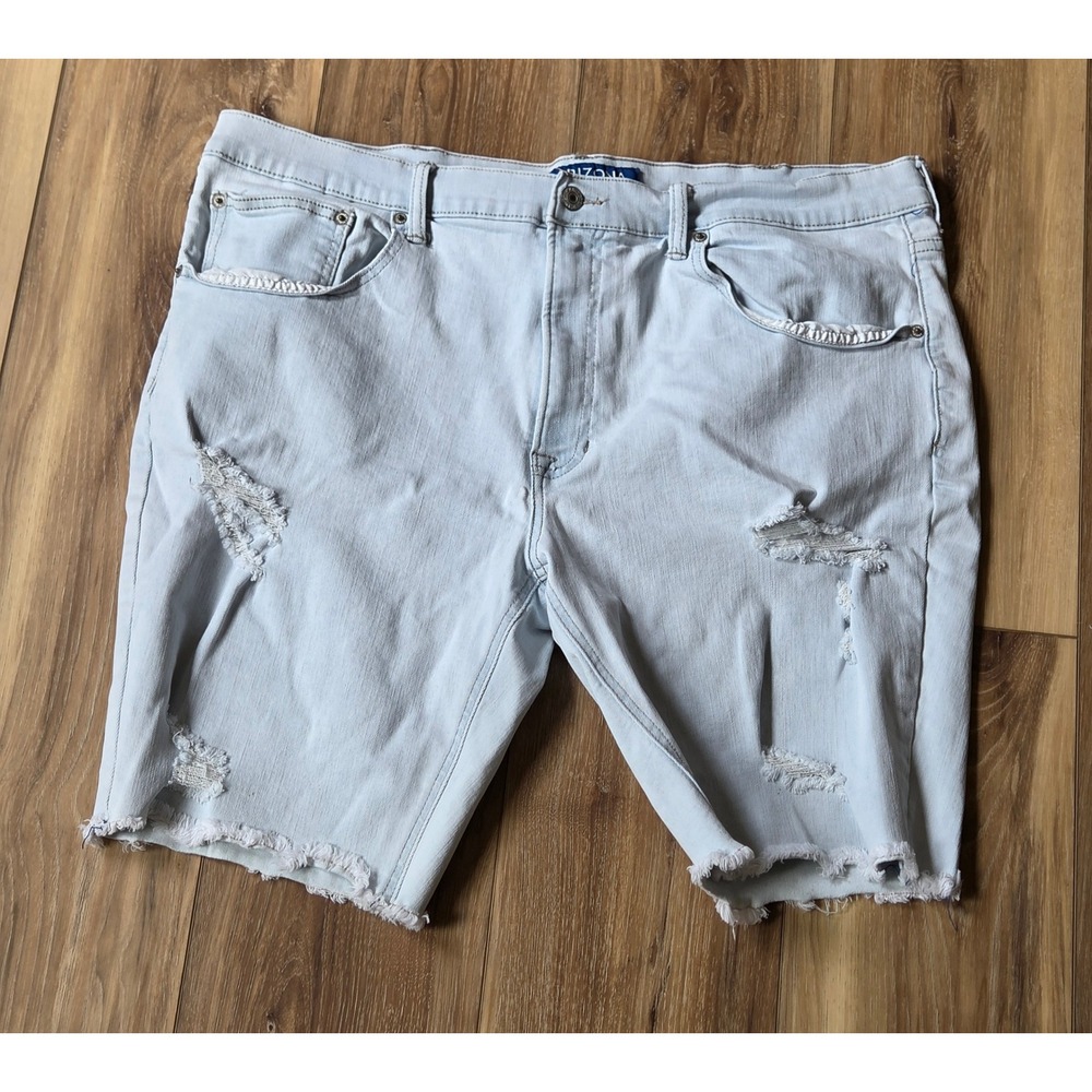 Arizona Jean Co Flex Slim Fit Jean Shorts Men's Size 38 Light Blue Distressed